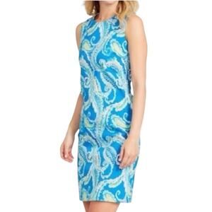 J. McLaughlin Belinda Blue Paisley Sheath Dress Size 8 Sleeveless